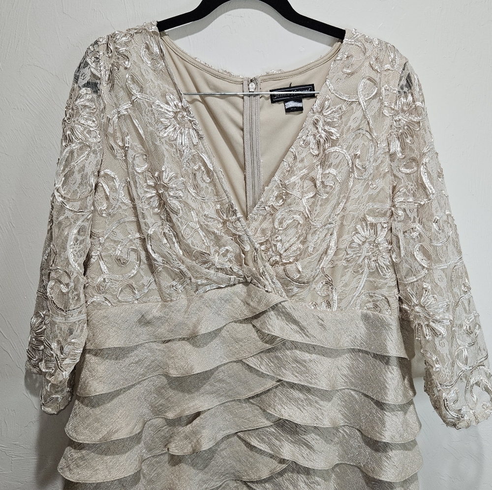 Dress Jessica Howard Elegant Lace Beige Ruffle Beautiful Women's Plus Size 2X - Picture 4 of 16